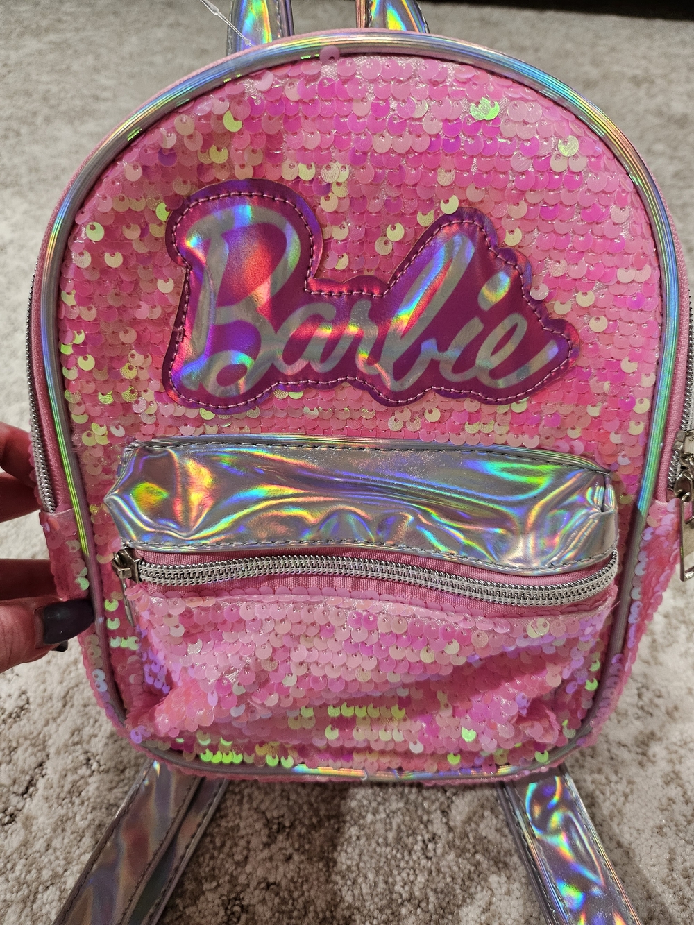 Barbie Pink Sequin Kids Mini Backpack with Holographic Front Pocket